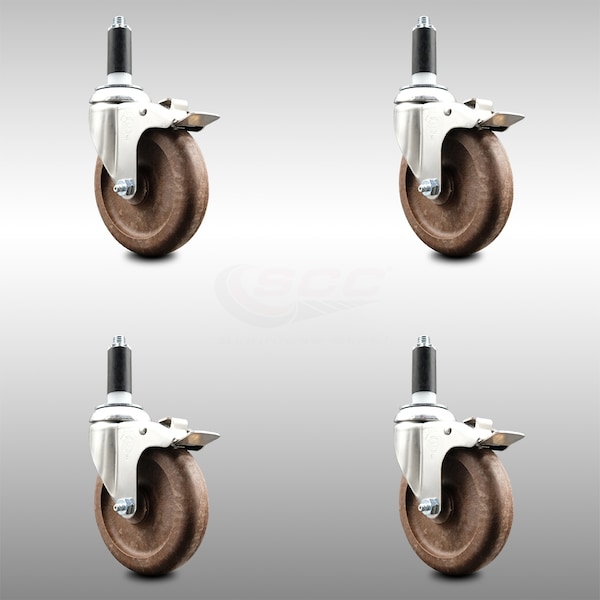 Service Caster 5 Inch 316SS High Temp Glass Filled Nylon 1 Inch Stem Caster Set Lock Brake SCC-SS316TTLEX20S514-GFNSHT-1-4 - main